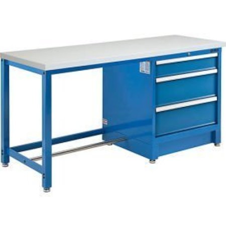 GLOBAL EQUIPMENT 72"W x 30"D Modular Workbench with 3 Drawers, ESD Laminate Square Edge, Blue 711183